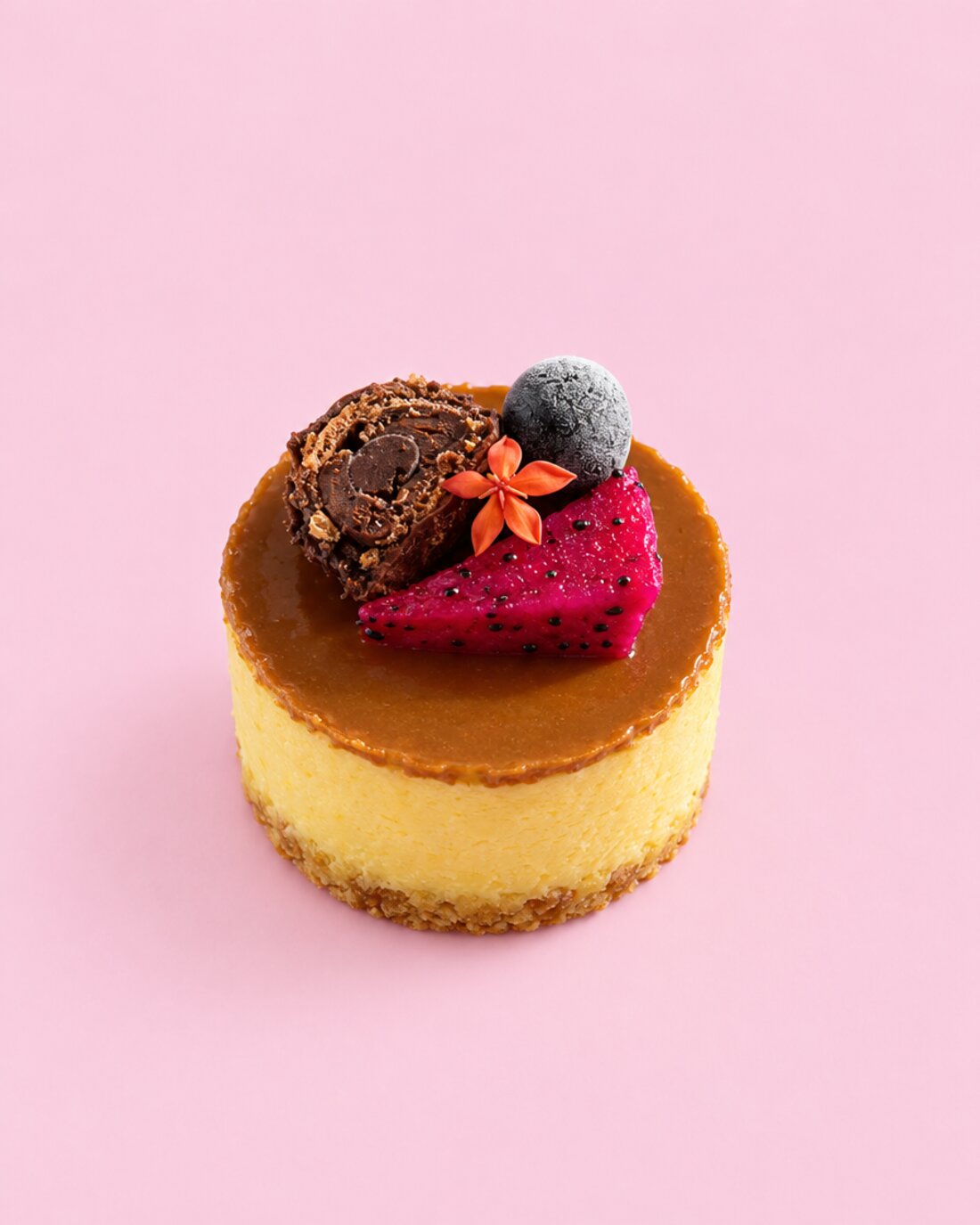 Mini-Cheesecake mit Karamell und Drachenfrucht