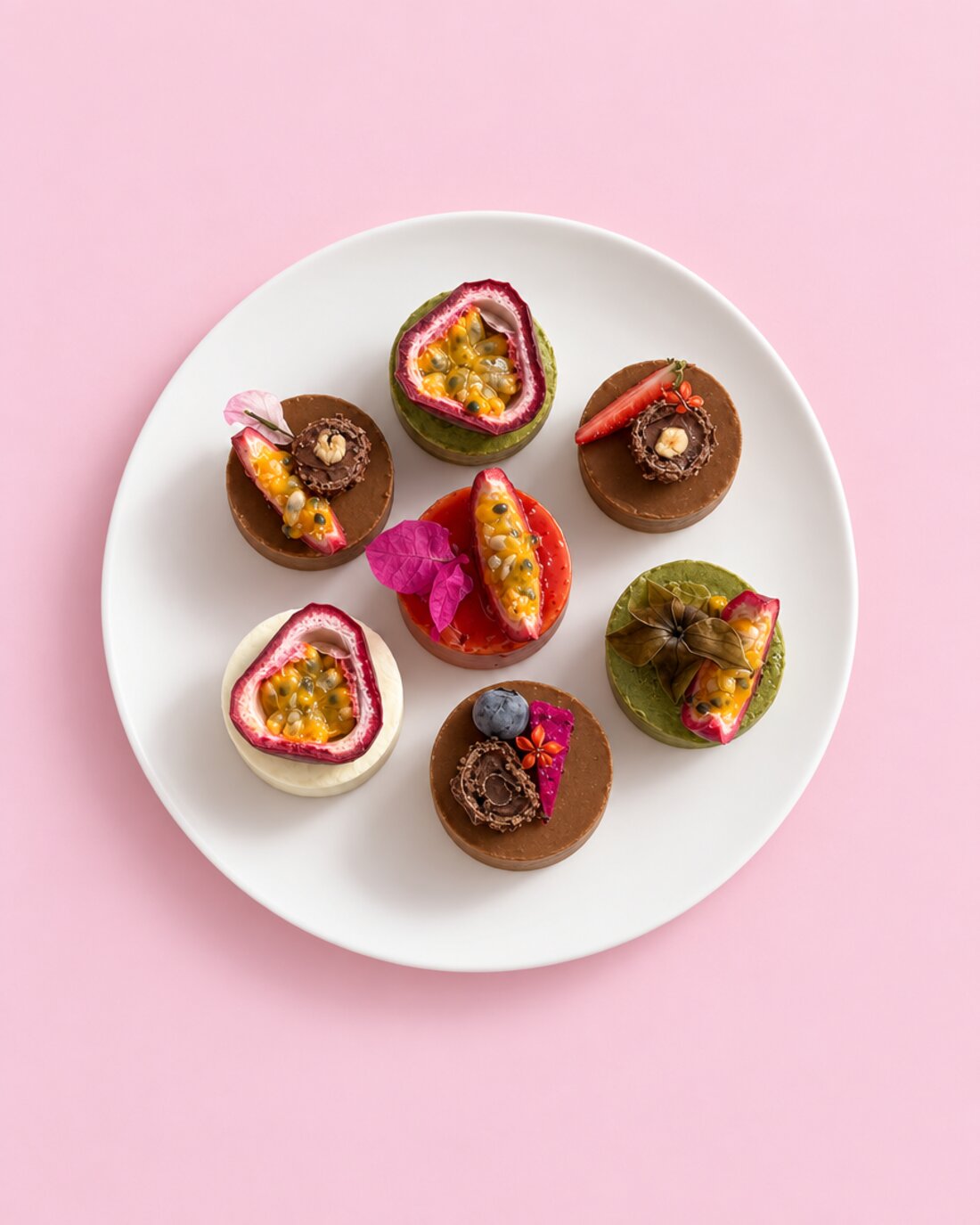 Teller mit Mini-Cheesecakes von oben